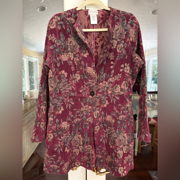 Soft Surroundings Jackets & Blazers - Soft Surroundings Burgundy Floral Brocade Jacket